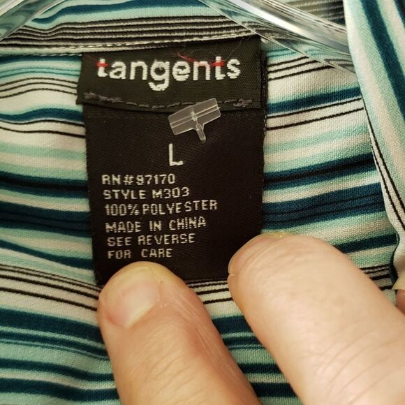 NWOT Tangents Blue/Green Chevron Blouse Sz L - Picture 4 of 4